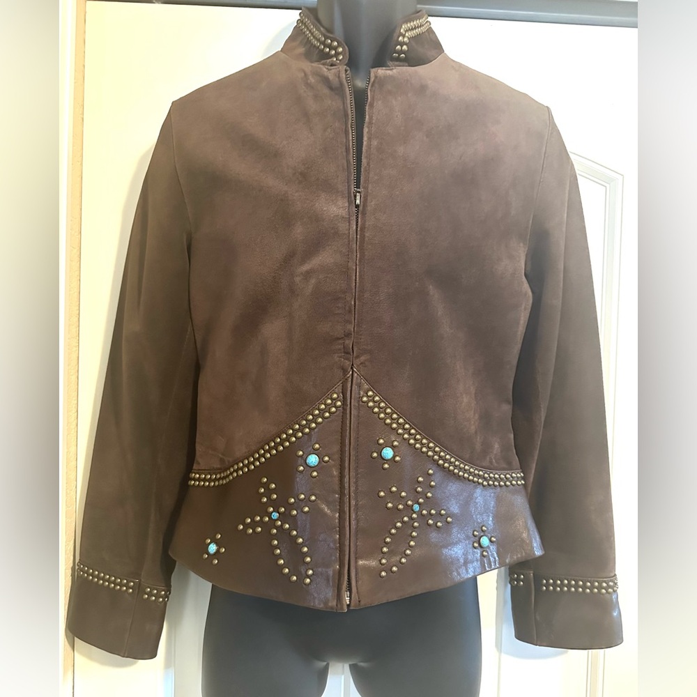 Unique Boutique Southwestern Brown Suede/Leather Studded Jacket
